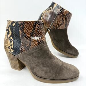 Eric Michael Snakeskin Suede Ankle Boots Women 38 US 7.5 Brown Block Heel